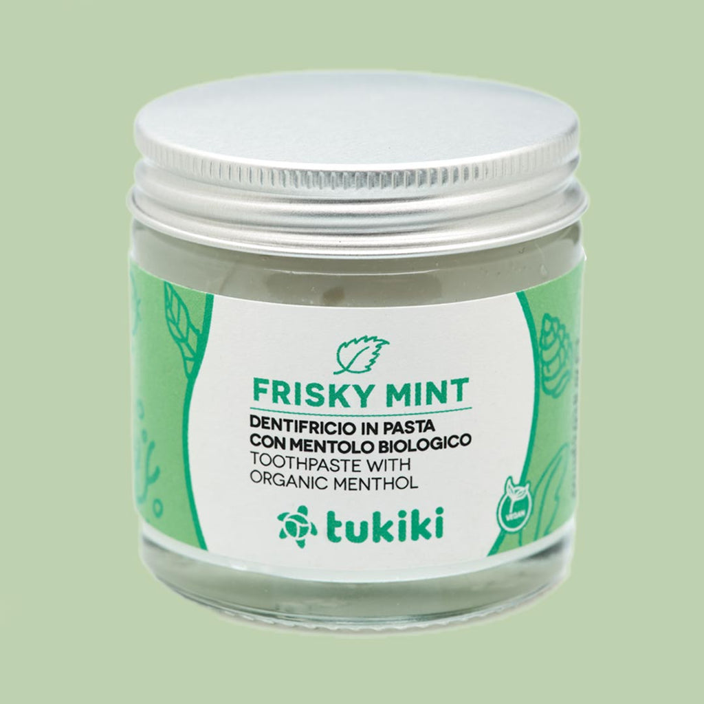 Dentifricio frisky mint - Vasetto in vetro Dentifricio Tukiki 60 ml   - Glivee