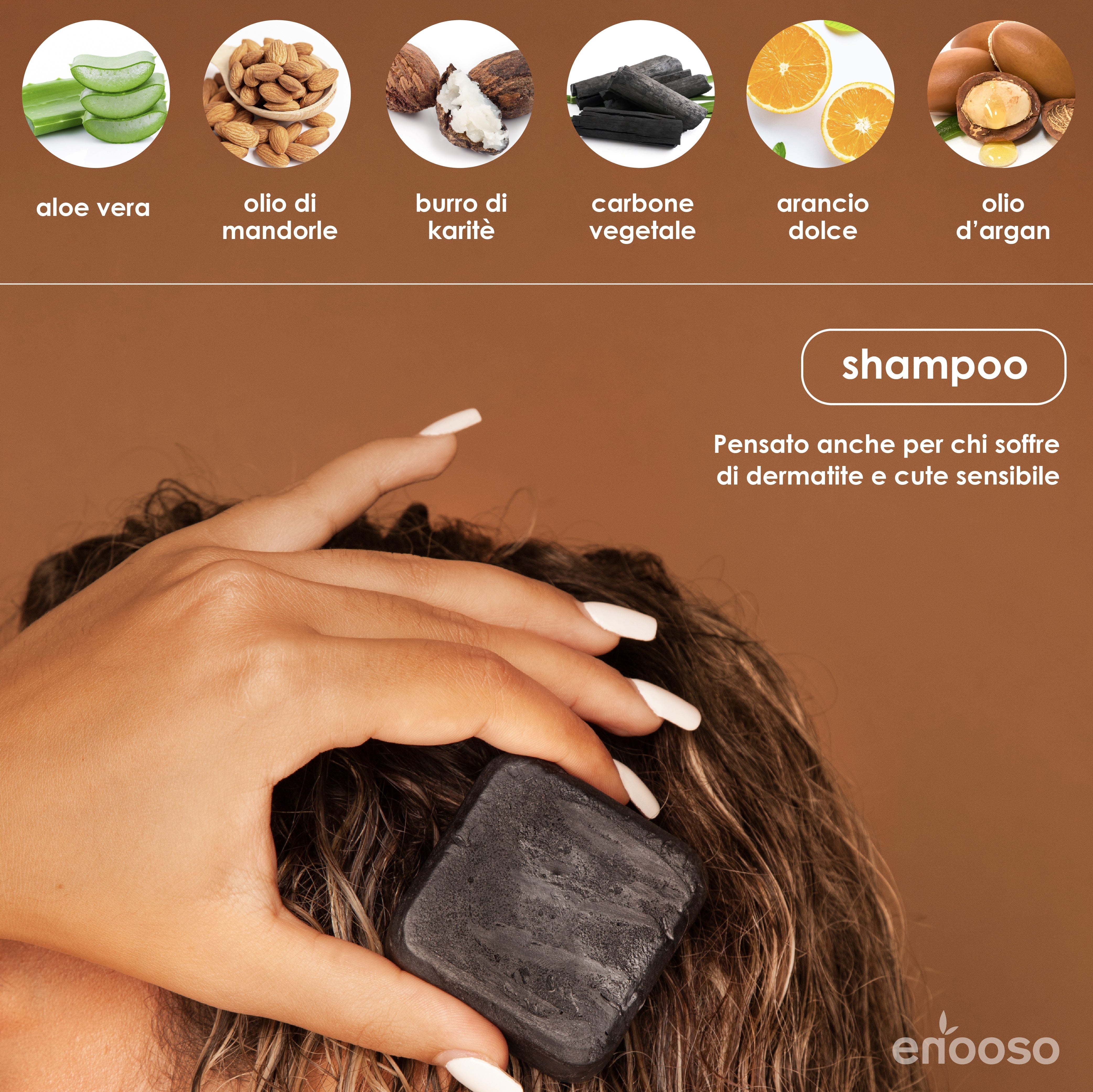 Set shampoo solido nutriente + balsamo solido districante Shampoo Enooso    - Glivee
